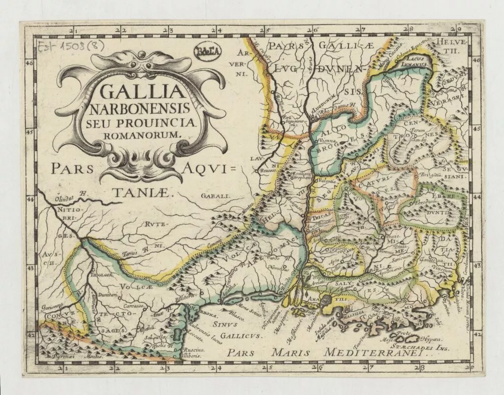 Antikt kort over Gallia Narbonensis (det sydlige Frankrig)