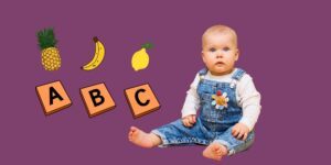 Illustration med barn og bogstaverne ABC
