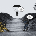 Illustration af soldater, der bruger AI-optimering i krig
