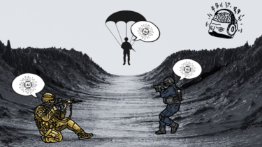 Illustration af soldater, der bruger AI-optimering i krig