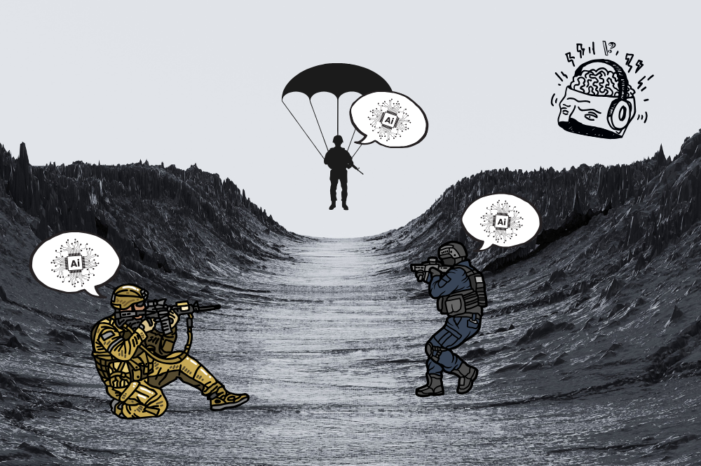 Illustration af soldater, der bruger AI-optimering i krig