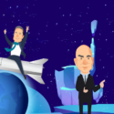 Illustration af Elon Musk og Jeff Bezos i rummet