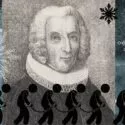 Illustration med Hans Egede og slaver, der går forrest i billedet.