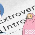 Illustration med to forskellige personer - én, der er ekstrovert og en, der er introvert