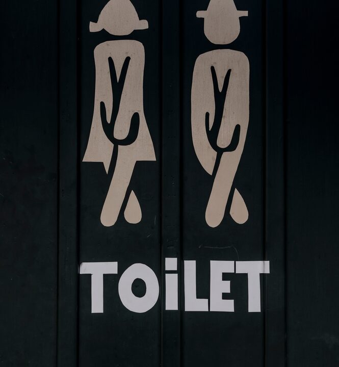 Illustration af piktogrammer på en toiletdør