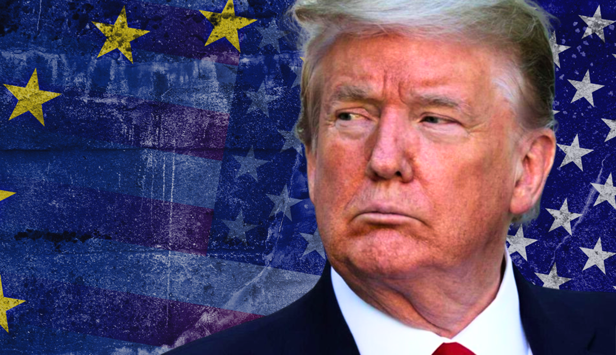 Trump skuler foran EU's og det amerikanske flag