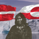Inuit i Grønland med dansk og grønlandsk flag