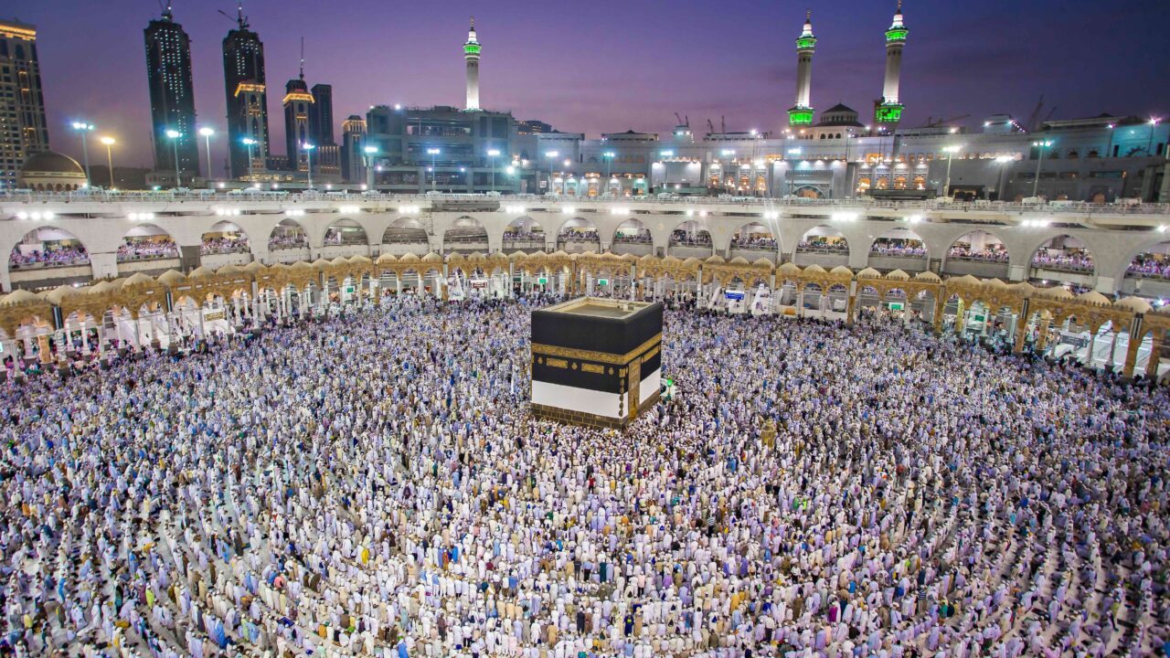 Muslimer samlet i Mekka i forbindelse med pilgrimsfærden Hajj