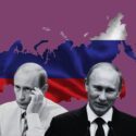 Illustration af Putin foran grafik af Rusland