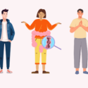 Illustration af tre unge og illustration af tyktarmen