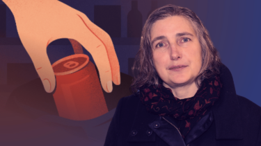 Esther Oluffa Pedersen og illustration af en hånd, der stjæler en coladåse i en butik
