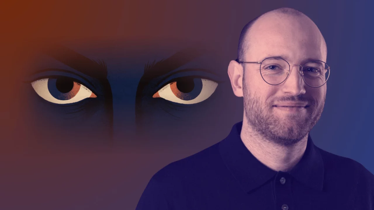 Lau Lilleholt Harpviken og illustration af øjne, der skuler