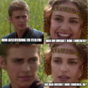 Meme i fire paneler med Anakin Skywalker og Padmé Amidala. Teksten på dansk lyder: Min levering er fejlfri. Har du husket dine enheder? Du har da husket dine enheder, ikke?.